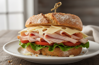 Premium sliced turkey, aged Swiss cheese, crisp lettuce &amp; tomato on fresh-baked bread! sandwich